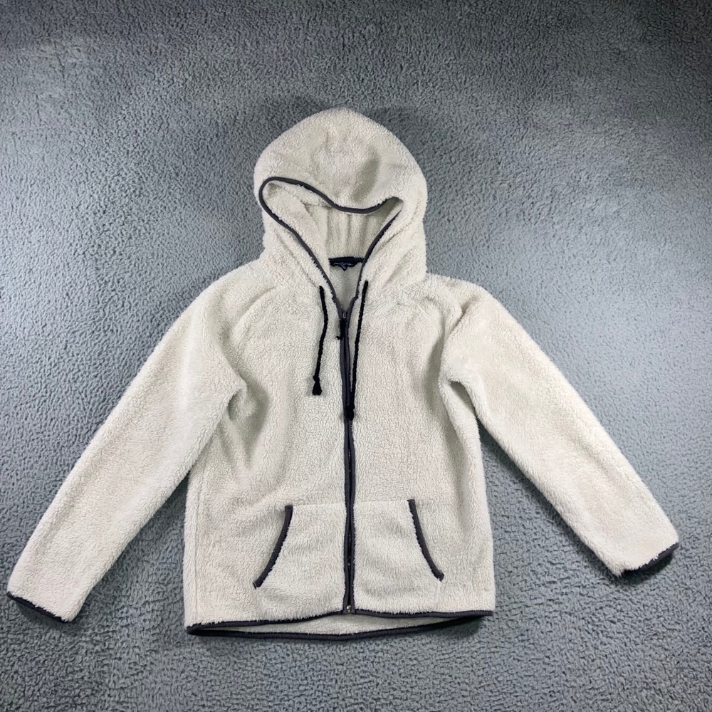 American Eagle Hoodie Women Medium Fleece Full Zip‎ Cream Cozy Outdoor Casual